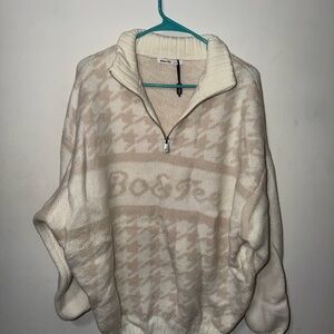 Bo & Tee Cream and Tan Quarter-Zip Sweater